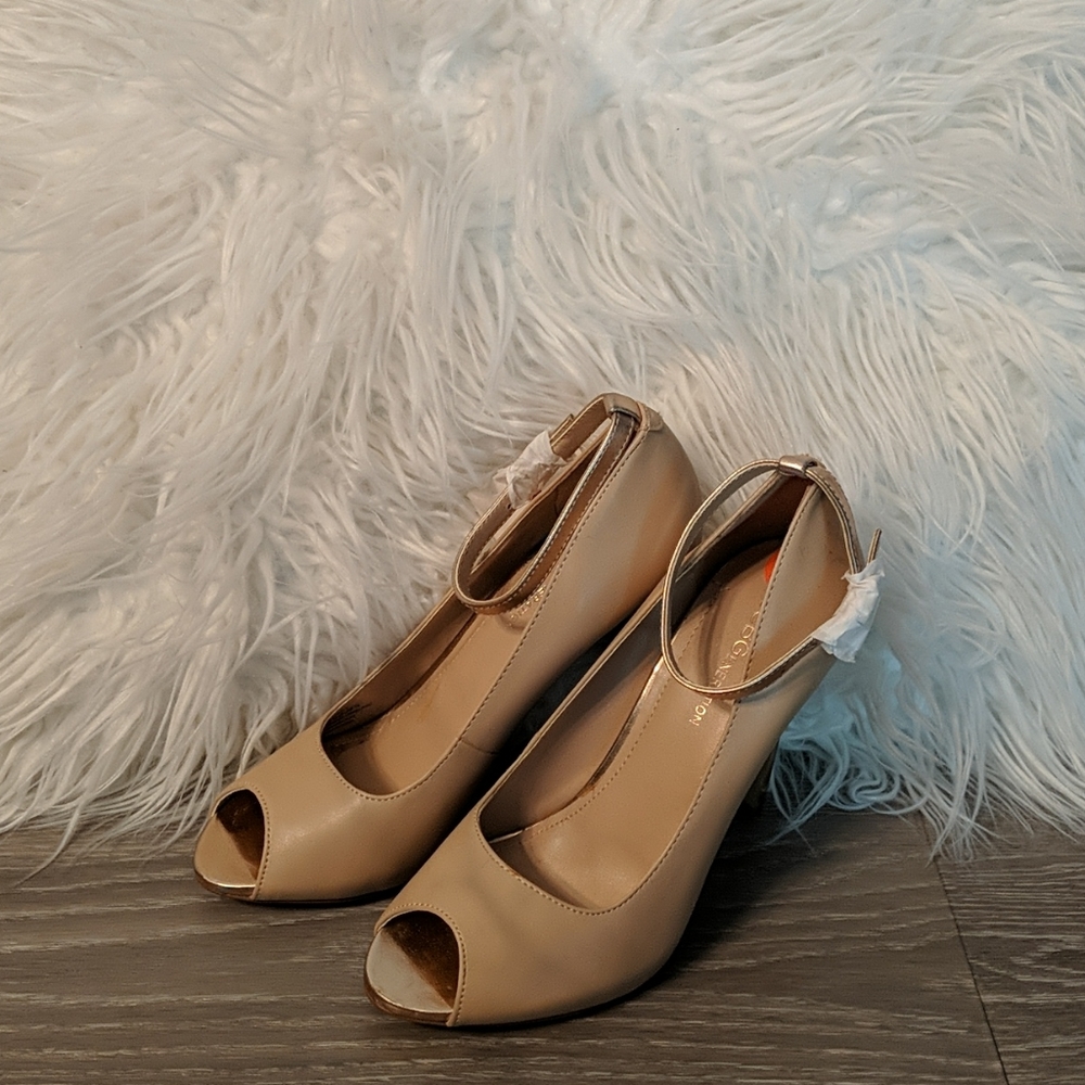 BCBGeneration Tan Peep Toe Pumps